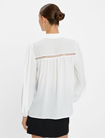 Uzun Balon Kol Gömlek Dantel Detaylı Düğmeli