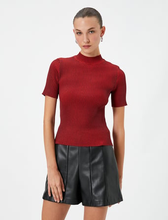 Triko Kazak Kısa Kollu Fitilli Yarım Balıkçı Yaka Slim Fit