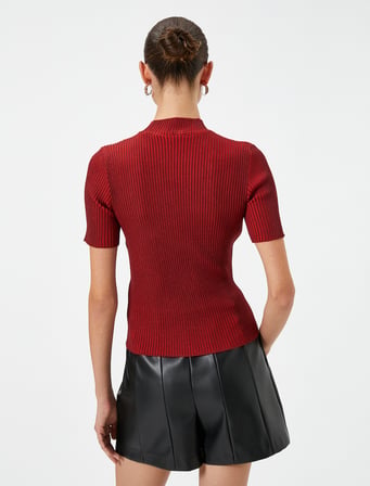 Triko Kazak Kısa Kollu Fitilli Yarım Balıkçı Yaka Slim Fit