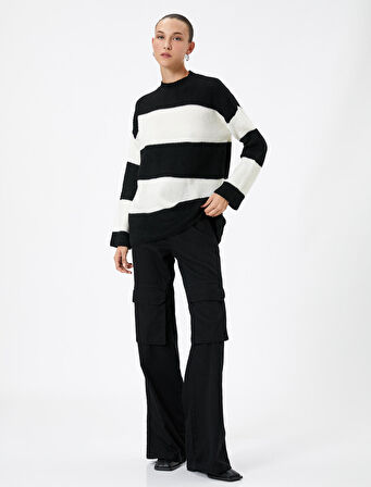 Örgü Kazak Düşük Omuzlu Hafif Dik Yaka 