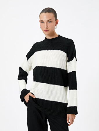 Örgü Kazak Düşük Omuzlu Hafif Dik Yaka 