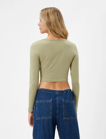Uzun Kollu Tişört Slim Fit U Yaka Korse Görünümlü