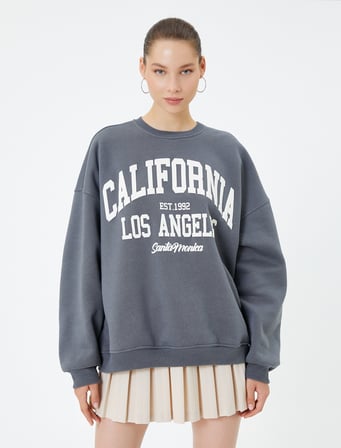 Kolej Sweatshirt Şardonlu Rahat Kalıp Uzun Baskılı