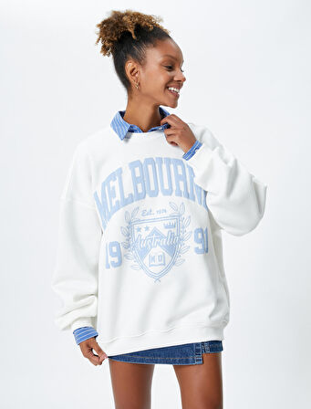 Kolej Sweatshirt Nakışlı Bisiklet Yaka Uzun Kollu