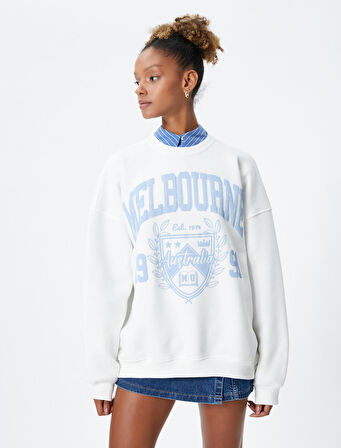 Kolej Sweatshirt Nakışlı Bisiklet Yaka Uzun Kollu