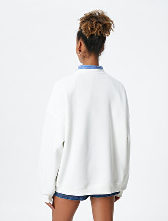 Kolej Sweatshirt Nakışlı Bisiklet Yaka Uzun Kollu