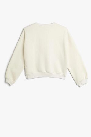 Koton Kız Çocuk Oversize Sweatshirt Uzun Kollu Bisiklet Yaka Parlak Baskılı Şardonlu