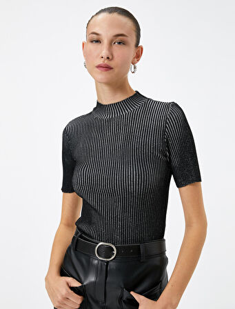 Triko Kazak Kısa Kollu Fitilli Yarım Balıkçı Yaka Slim Fit