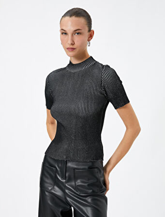 Triko Kazak Kısa Kollu Fitilli Yarım Balıkçı Yaka Slim Fit