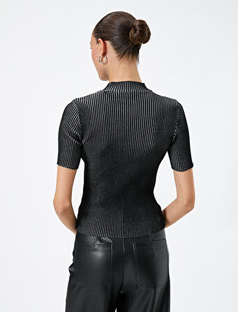 Triko Kazak Kısa Kollu Fitilli Yarım Balıkçı Yaka Slim Fit