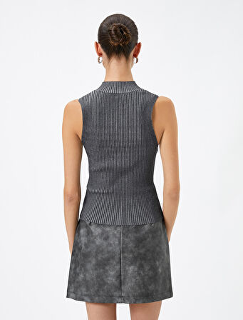 Fitilli Atlet Yarım Fermuarlı Dik Yaka Metalik Simli