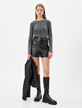 Uzun Kollu Soluk Efektli Tişört Kaşkorse Bisiklet Yaka