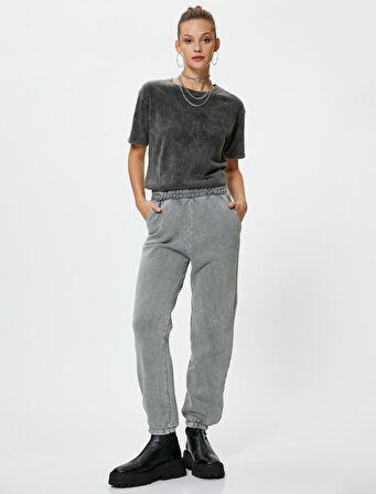 Jogger Eşofman Altı Yıkamalı Beli Lastikli Rahat Kesim Cepli