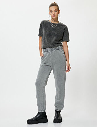 Jogger Eşofman Altı Yıkamalı Beli Lastikli Rahat Kesim Cepli