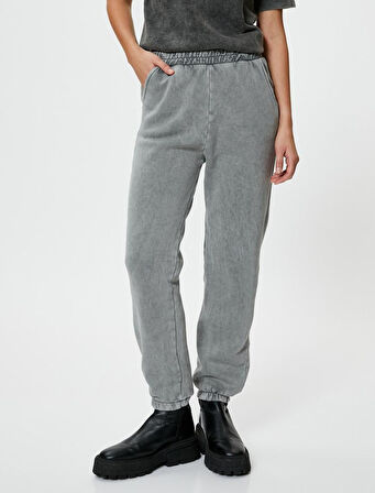 Jogger Eşofman Altı Yıkamalı Beli Lastikli Rahat Kesim Cepli