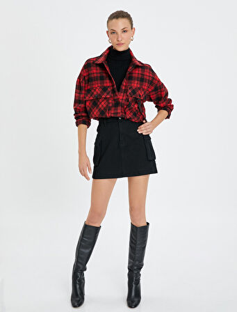 Oversize Gömlek Ceket Cep Detaylı Çıtçıt Düğmeli 