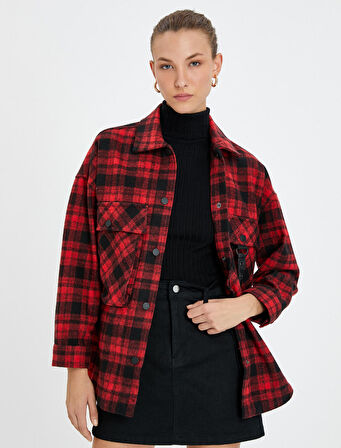 Oversize Gömlek Ceket Cep Detaylı Çıtçıt Düğmeli 