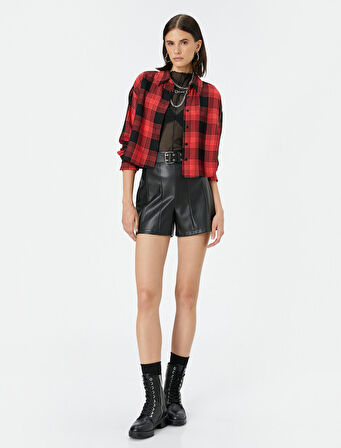 Oduncu Gömleği Crop Düğmeli Klasik Yaka Viskon