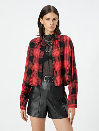 Oduncu Gömleği Crop Düğmeli Klasik Yaka Viskon