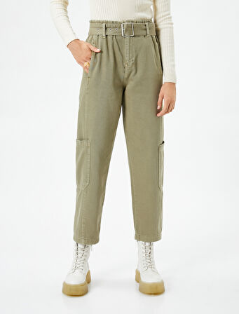 Kargo Pantolon Kemerli Gabardin Kumaş Cepli Pamuklu