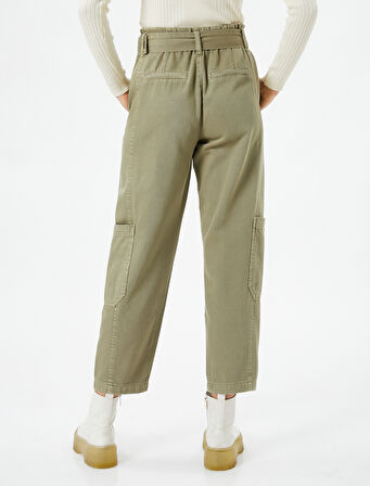 Kargo Pantolon Kemerli Gabardin Kumaş Cepli Pamuklu