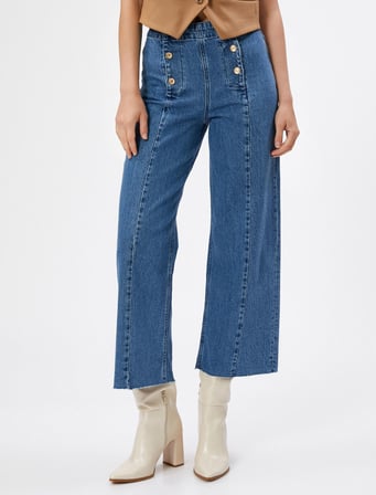 Geniş Kısa Paça Kot Pantolon Yüksek Bel - Sandra Jeans