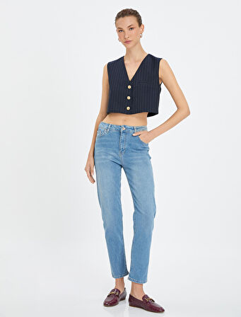 Normal Bel Kot Pantolon Düz Paça Pamuklu Cepli Normal Kesim - Eve Jean