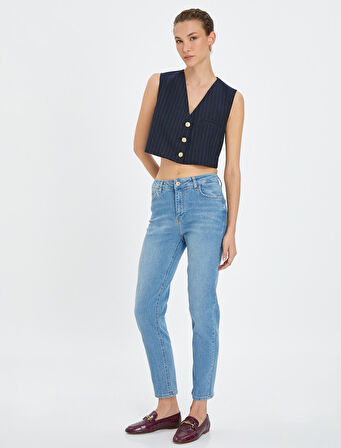 Normal Bel Kot Pantolon Düz Paça Pamuklu Cepli Normal Kesim - Eve Jean