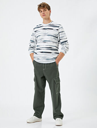 Bisiklet Yaka Sweatshirt Baskılı Uzun Kollu Şardonlu