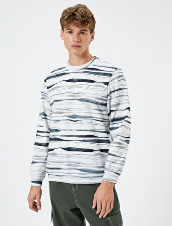 Bisiklet Yaka Sweatshirt Baskılı Uzun Kollu Şardonlu