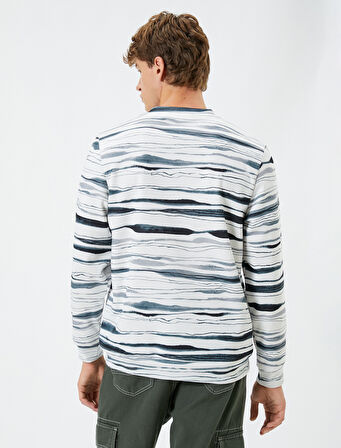 Bisiklet Yaka Sweatshirt Baskılı Uzun Kollu Şardonlu