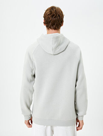 Kapşonlu Sweatshirt Slogan Baskılı Uzun Kollu Ribanalı Şardonlu