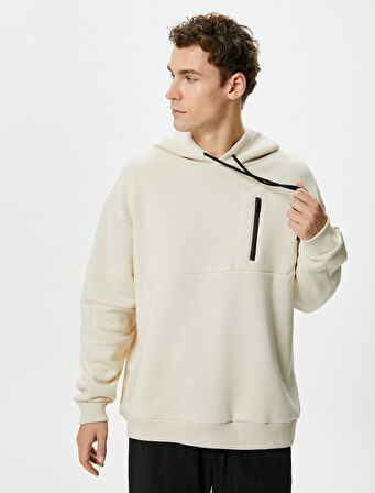 Oversize Hoodie Fermuar Cepli Dikiş Detaylı Uzun Kollu