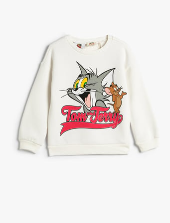 Tom ve Jerry Sweatshirt Lisanslı Şardonlu Uzun Kollu Bisiklet Yaka