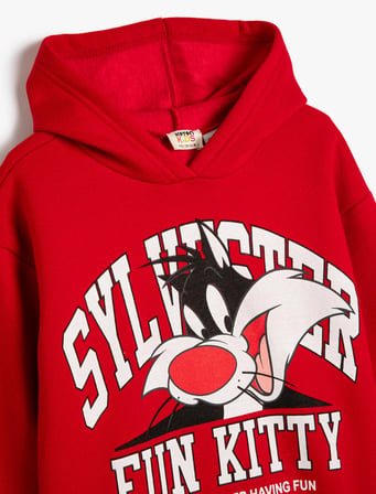 Sylvester Kapşonlu Sweatshirt Lisanslı Uzun Kollu Şardonlu