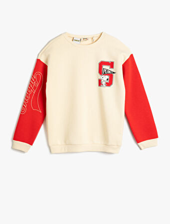 Snoopy Sweatshirt Lisanslı Bisiklet Yaka Uzun Kollu Renk Bloklu Şardonlu