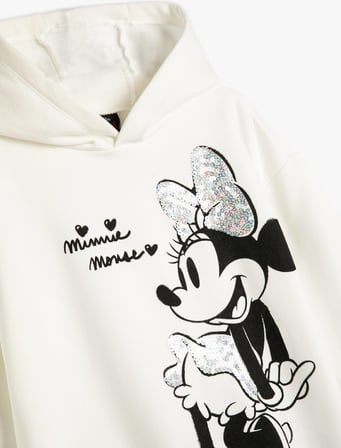 Minnie Mouse Baskılı Lisanslı Kapşonlu Sweatshirt
