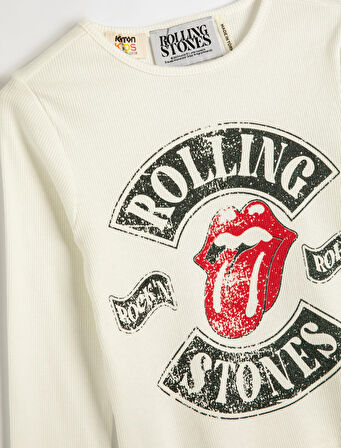 The Rolling Stones Tişört Lisanslı Uzun Kollu Bisiklet Yaka Baskılı Pamuklu