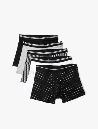 Çizgili 5'li Boxer Seti Beli Lastikli Baskılı Çok Renkli