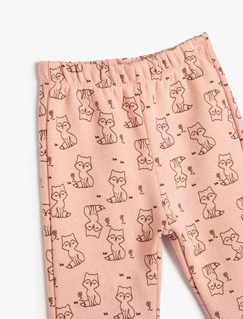 Eşofman Altı Kedi Desenli Beli Lastikli Şardonlu