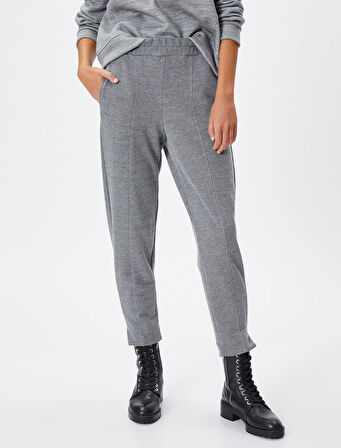 Jogger Eşofman Altı Beli Lastikli Cepli Nervürlü