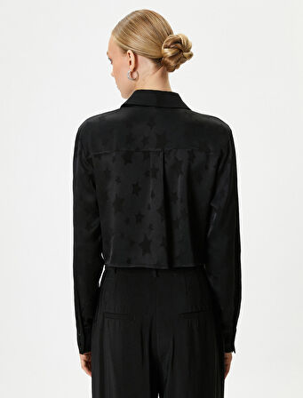 Saten Gömlek Yıldız Desenli Uzun Kollu