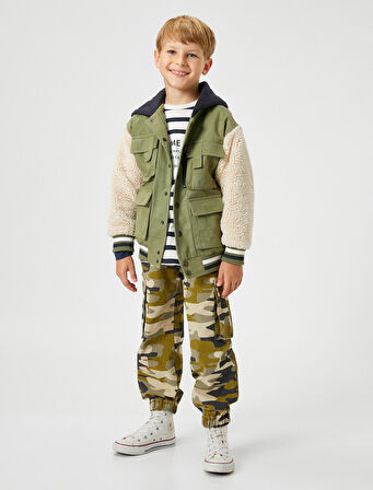 Kargo Jogger Pantolon Kamuflaj Desenli Beli Bağlamalı Pamuklu