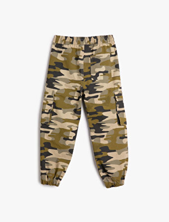 Kargo Jogger Pantolon Kamuflaj Desenli Beli Bağlamalı Pamuklu