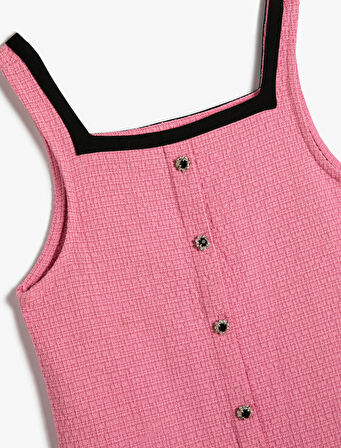 Tüvit Askılı Elbise Düğme Detaylı 