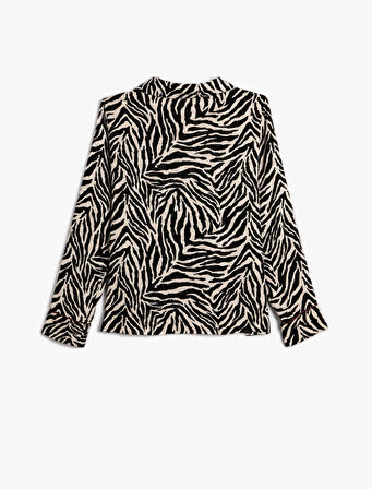 Zebra Desenli Pijama Üstü Düğmeli Uzun Kollu Cepli