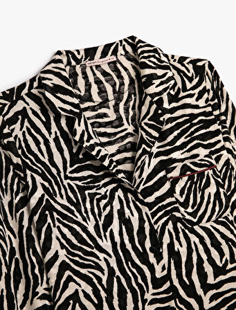 Zebra Desenli Pijama Üstü Düğmeli Uzun Kollu Cepli