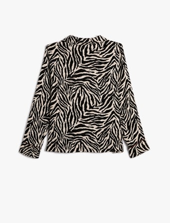 Zebra Desenli Pijama Üstü Düğmeli Uzun Kollu Cepli