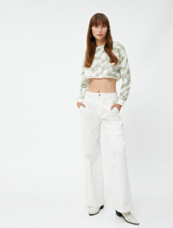 Batik Desenli Bisiklet Yaka Crop Sweatshirt
