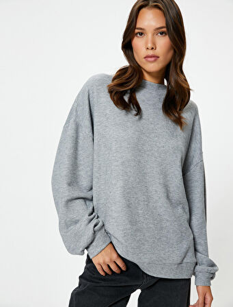 Oversize Sweatshirt Bisiklet Yaka Balon Kollu